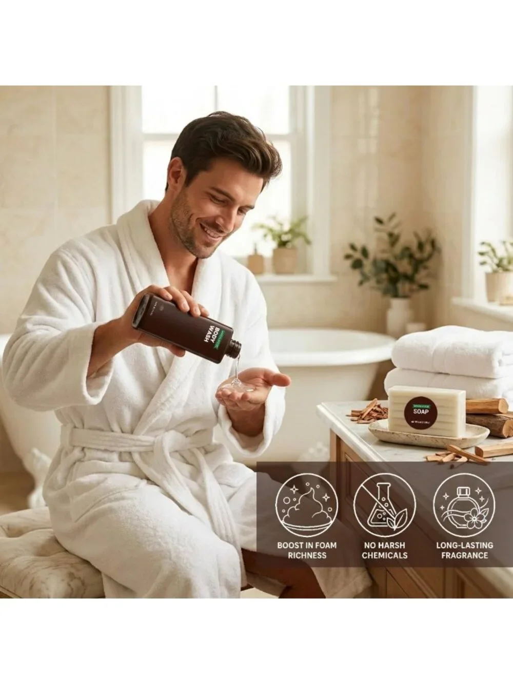 10-Piece Gift Basket for Men - Sandalwood Bath & Body Set for Dad, Boyfriend